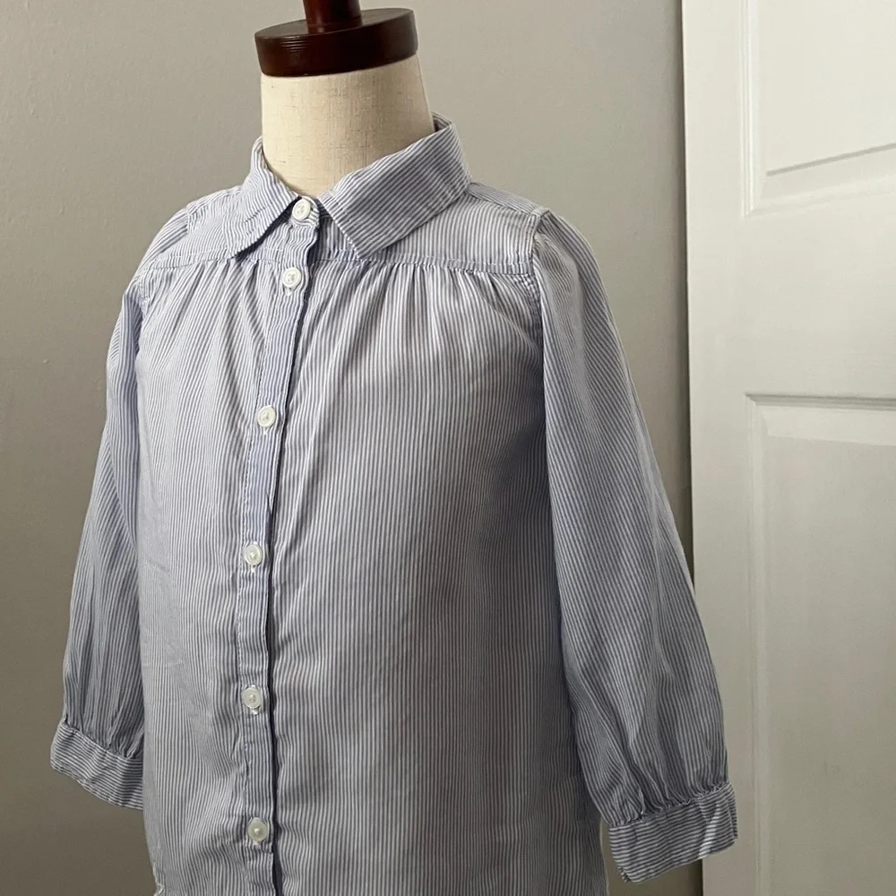BABY GAP Girl Blue Striped Long Sleeves Cotton Blend Shirt Dress | 3